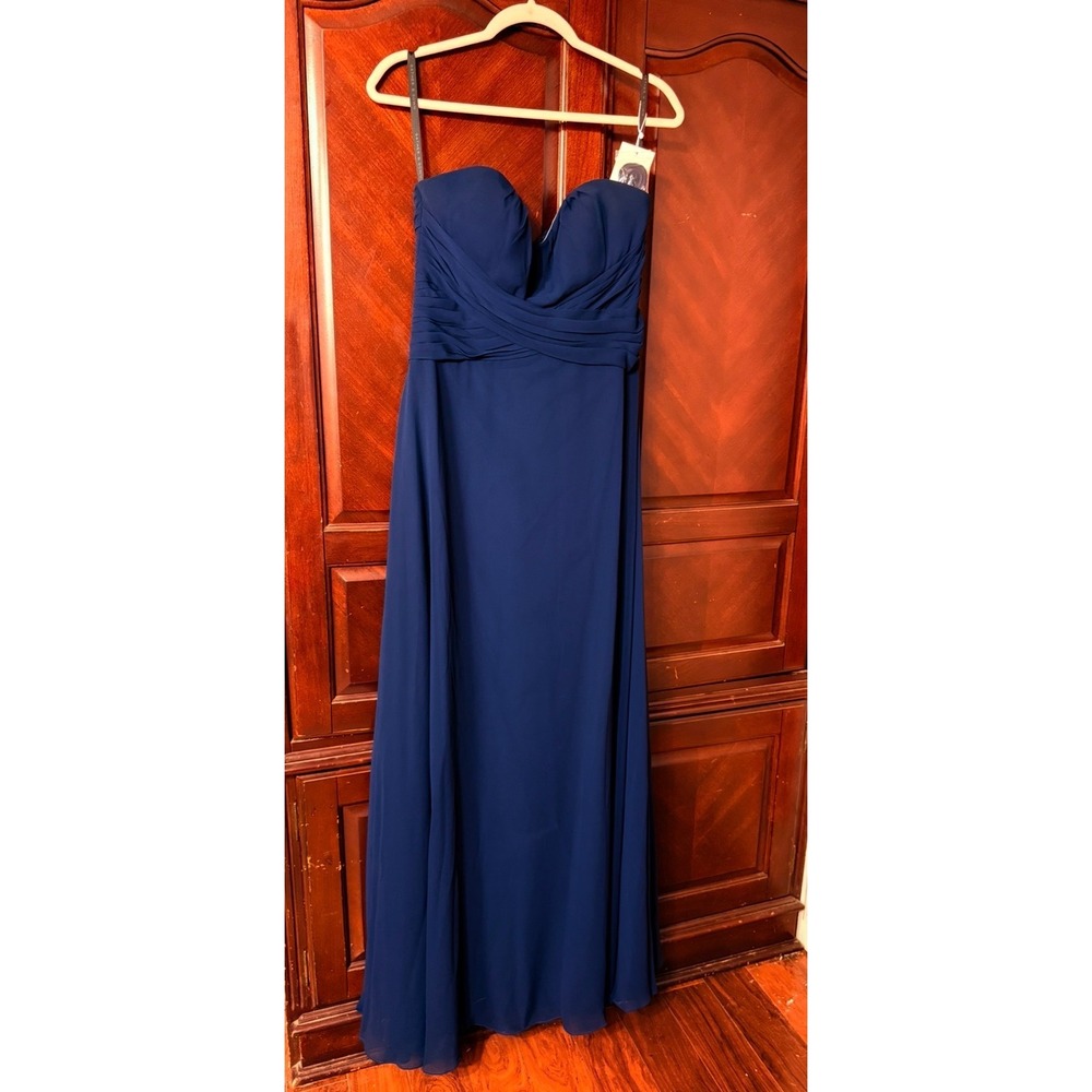 Gather & Gown Navy Blue Strapless Sweetheart Chiffon Formal Maxi Dress Sz  10